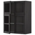 IKEA METOD МЕТОД, навесной шкаф / полки / 4 стеклян двери, черный / Лерхиттан с черными пятнами, 80x100 см 594.626.16 фото thumb №1