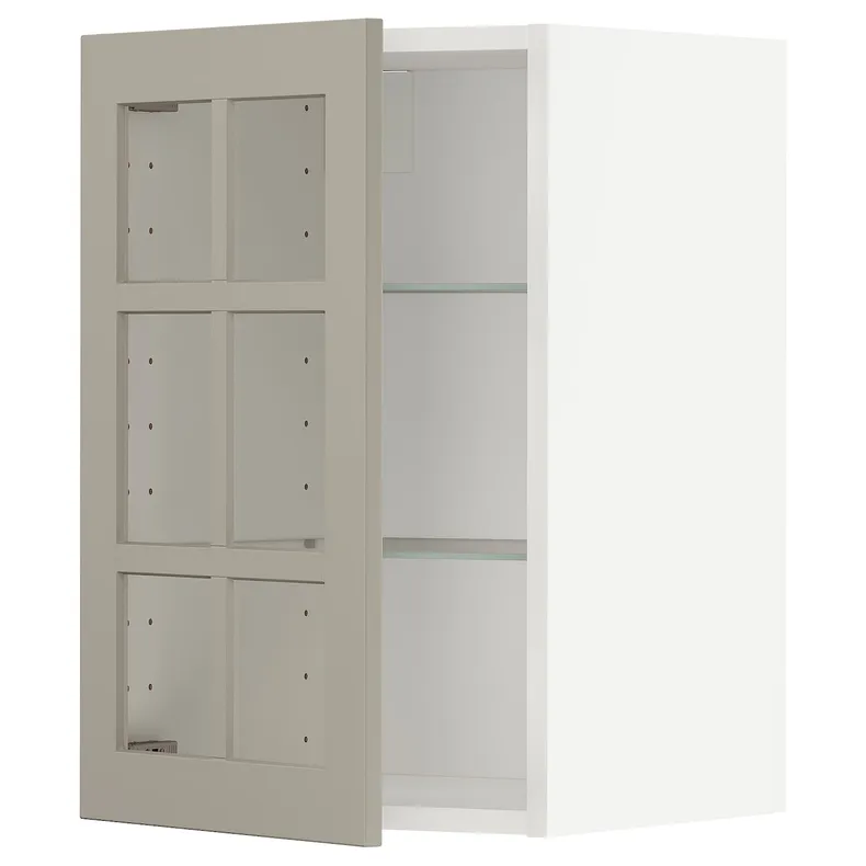 IKEA METOD МЕТОД, навісна шафа,полиці / скляні дверцята, білий / стенсундський бежевий, 40x60 см 394.674.36 фото №1