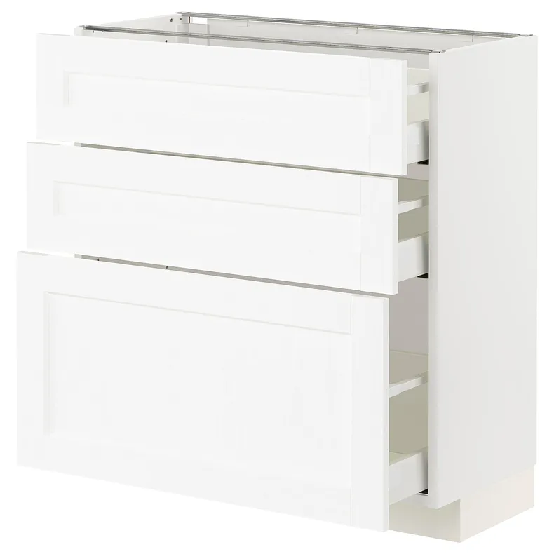 IKEA METOD МЕТОД / MAXIMERA МАКСИМЕРА, напольный шкаф с 3 ящиками, белый Энкёпинг / белая имитация дерева, 80x37 см 694.734.45 фото №1