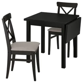 IKEA NORDVIKEN НОРДВІКЕН / INGOLF ІНГОЛЬФ, стіл+2 стільці, чорний / нольгага сірий бежевий бежевий коричневий / чорний, 74 / 104 см 595.716.20 фото