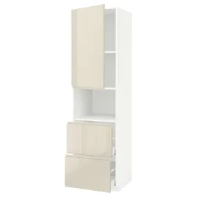 IKEA METOD МЕТОД / MAXIMERA МАКСИМЕРА, высокий шкаф д / СВЧ / дверца / 2ящика, белый / светло-бежевый глянцевый Voxtorp, 60x60x220 см 794.551.77 фото