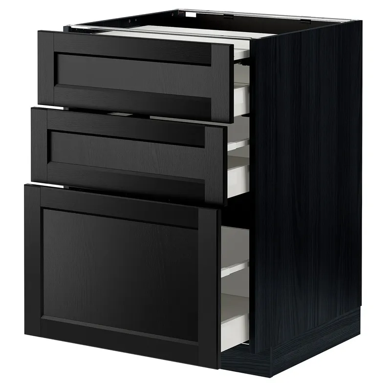 IKEA METOD МЕТОД / MAXIMERA МАКСИМЕРА, напольный шкаф с выдвиж панелью / 3ящ, черный / Лерхиттан с черными пятнами, 60x60 см 794.339.15 фото №1