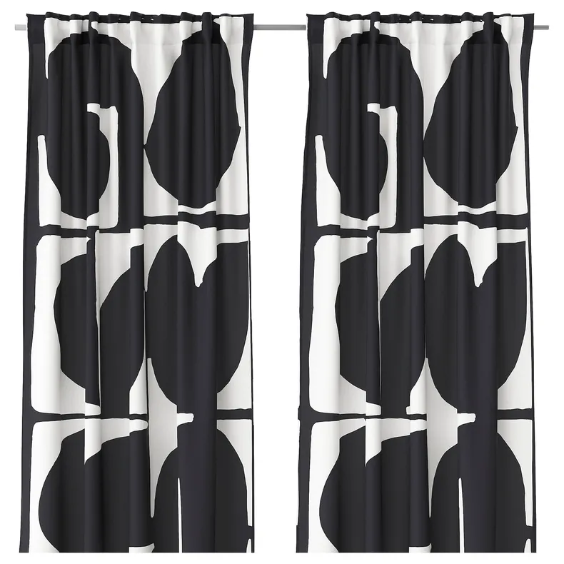 IKEA SKÄRMTRY СКЕРМТРІ, штори, пара, чорний / білий, 145x300 см 105.665.59 фото №1