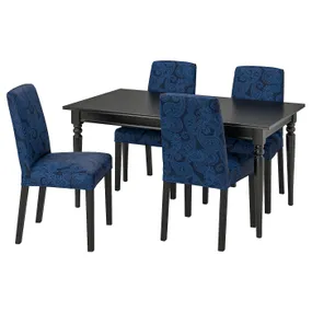 IKEA INGATORP ІНГАТОРП / BERGMUND БЕРГМУНД, стіл+4 стільці, чорний/КВІЛЛЬСФОРС темно-синій/синій, 155/215 см 494.289.58 фото