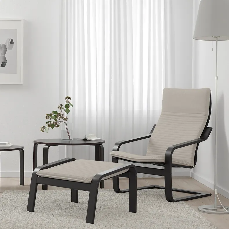 IKEA POÄNG ПОЕНГ, крісло, чорно-коричневий / КНІСА світло-бежевий 392.407.92 фото №2