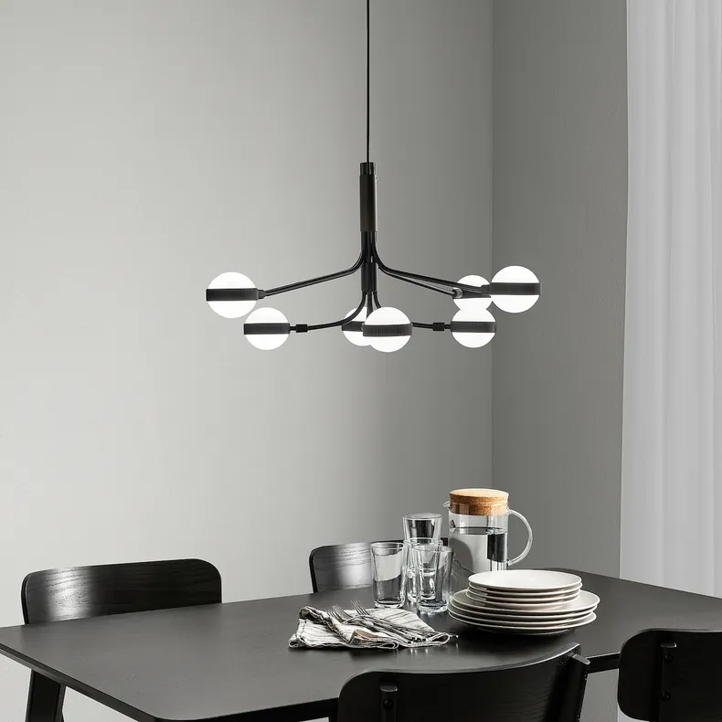 IKEA STORSLINGA СТОРСЛИНГА, светодиодный канделябр, 8 ламп, чёрный / белый, 70 см 004.876.09 фото №3