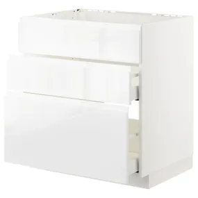 IKEA METOD МЕТОД / MAXIMERA МАКСІМЕРА, підлог шафа д / мийки+3 фр пан / 2 шух, білий / ВОКСТОРП глянцевий / білий, 80x60 см 792.549.80 фото